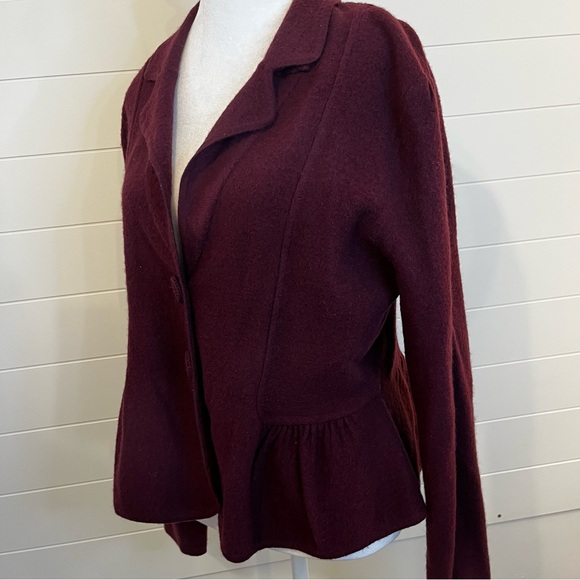 Elegant Burgundy Women's Blazer 100% Wool XL Buttons Minimalist - Picture 4 of 10